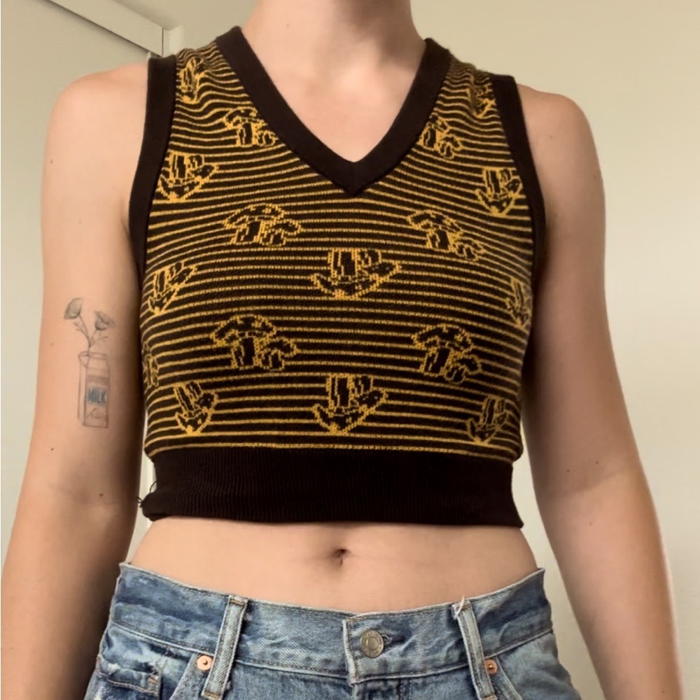 Urban Outfitters brown knitted sweater vest with mushroom pattern
